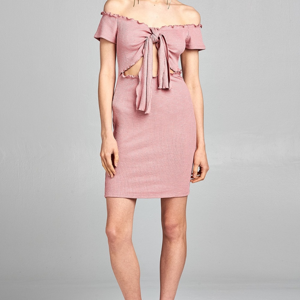 Say My Name Off Shoulder Dress - Dusty Pink